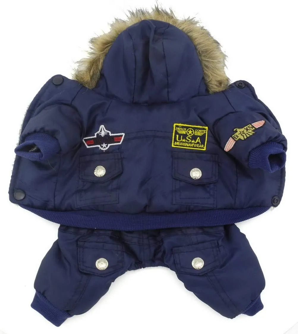 ZUNEA Padded Waterproof Small Dog Winter Jumpsuit Pet Puppy Jacket Coat Fleece Warm Snowsuit Airman Chihuahua Yorkie Outfits Clothes Apparel Blue S