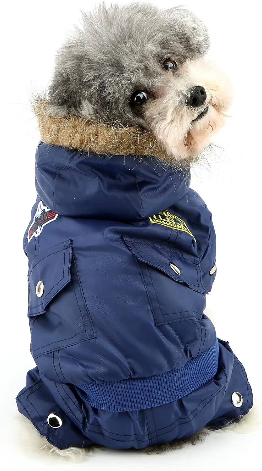 ZUNEA Padded Waterproof Small Dog Winter Jumpsuit Pet Puppy Jacket Coat Fleece Warm Snowsuit Airman Chihuahua Yorkie Outfits Clothes Apparel Blue S