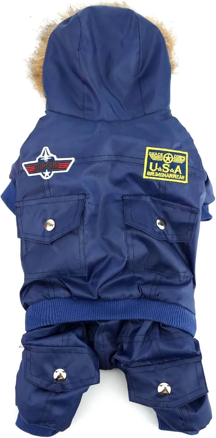 ZUNEA Padded Waterproof Small Dog Winter Jumpsuit Pet Puppy Jacket Coat Fleece Warm Snowsuit Airman Chihuahua Yorkie Outfits Clothes Apparel Blue S